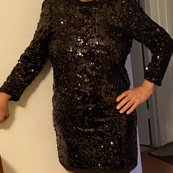 Elie Tahari Black Sequin long sleeve dress - Picture 2 of 6